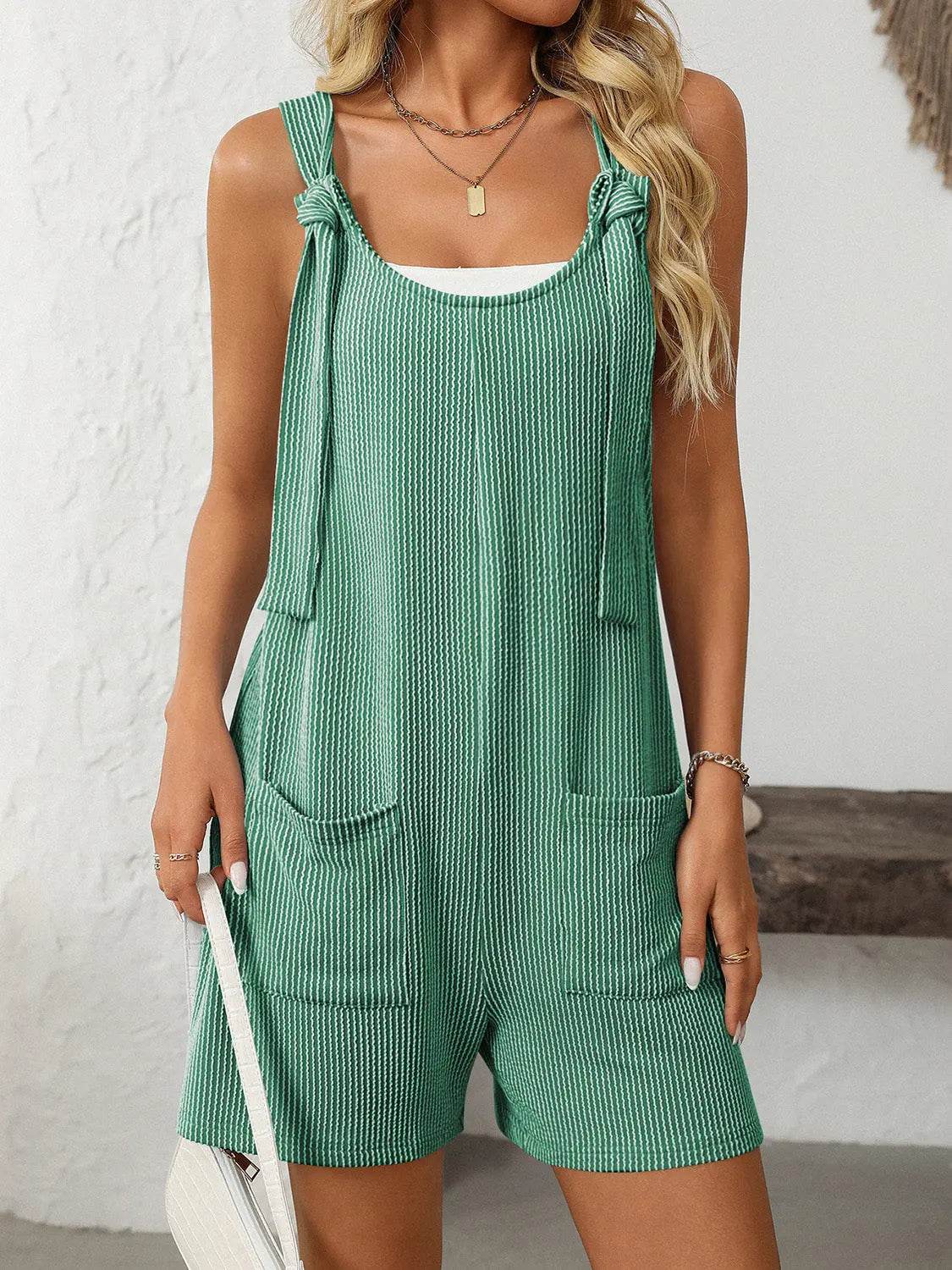 Mandy Texture Adjustable Strap Overalls with Pockets - Velveta Studio