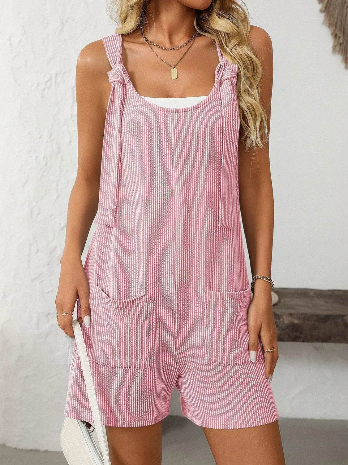 Mandy Texture Adjustable Strap Overalls with Pockets - Velveta Studio