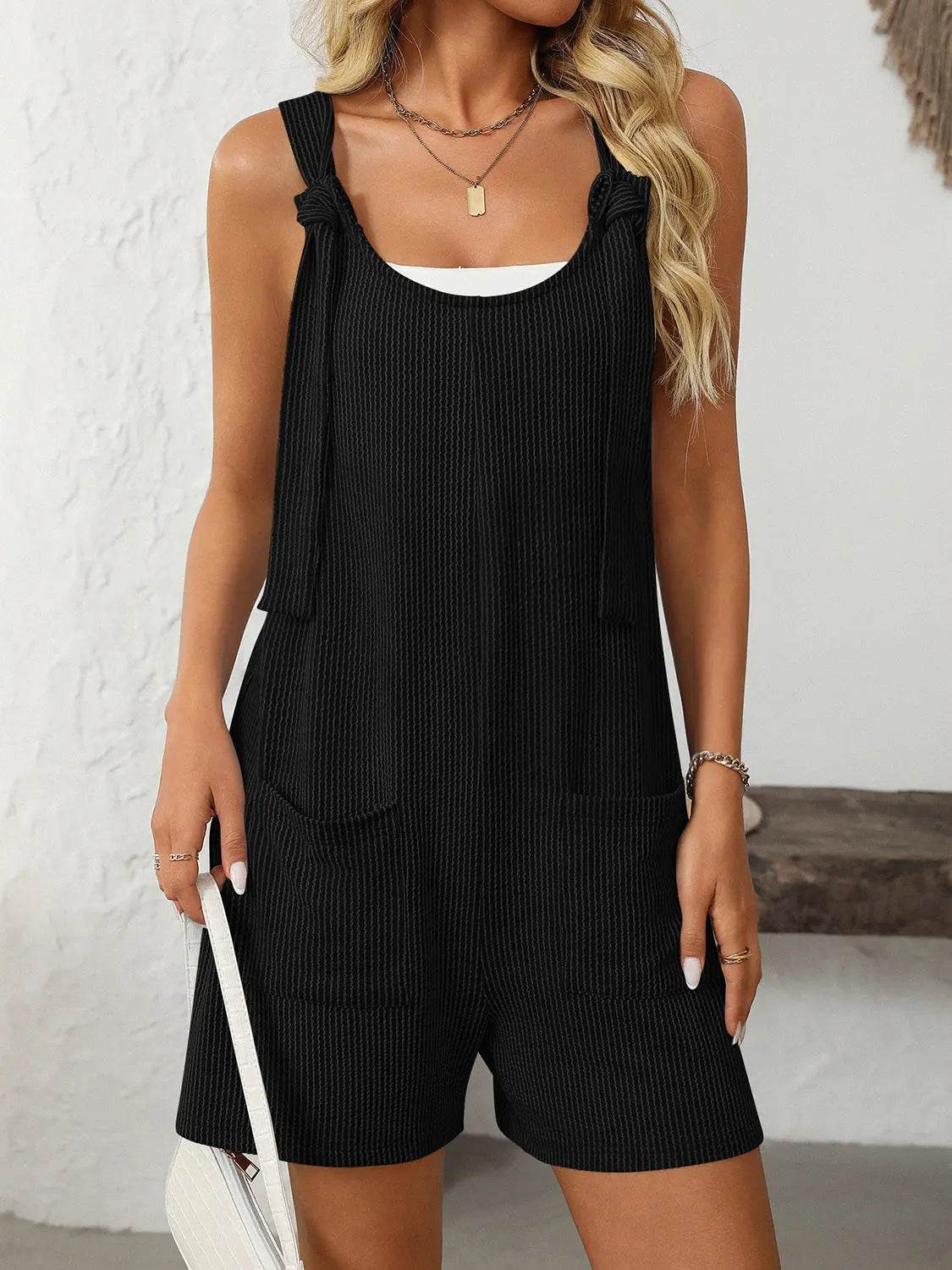 Mandy Texture Adjustable Strap Overalls with Pockets - Velveta Studio