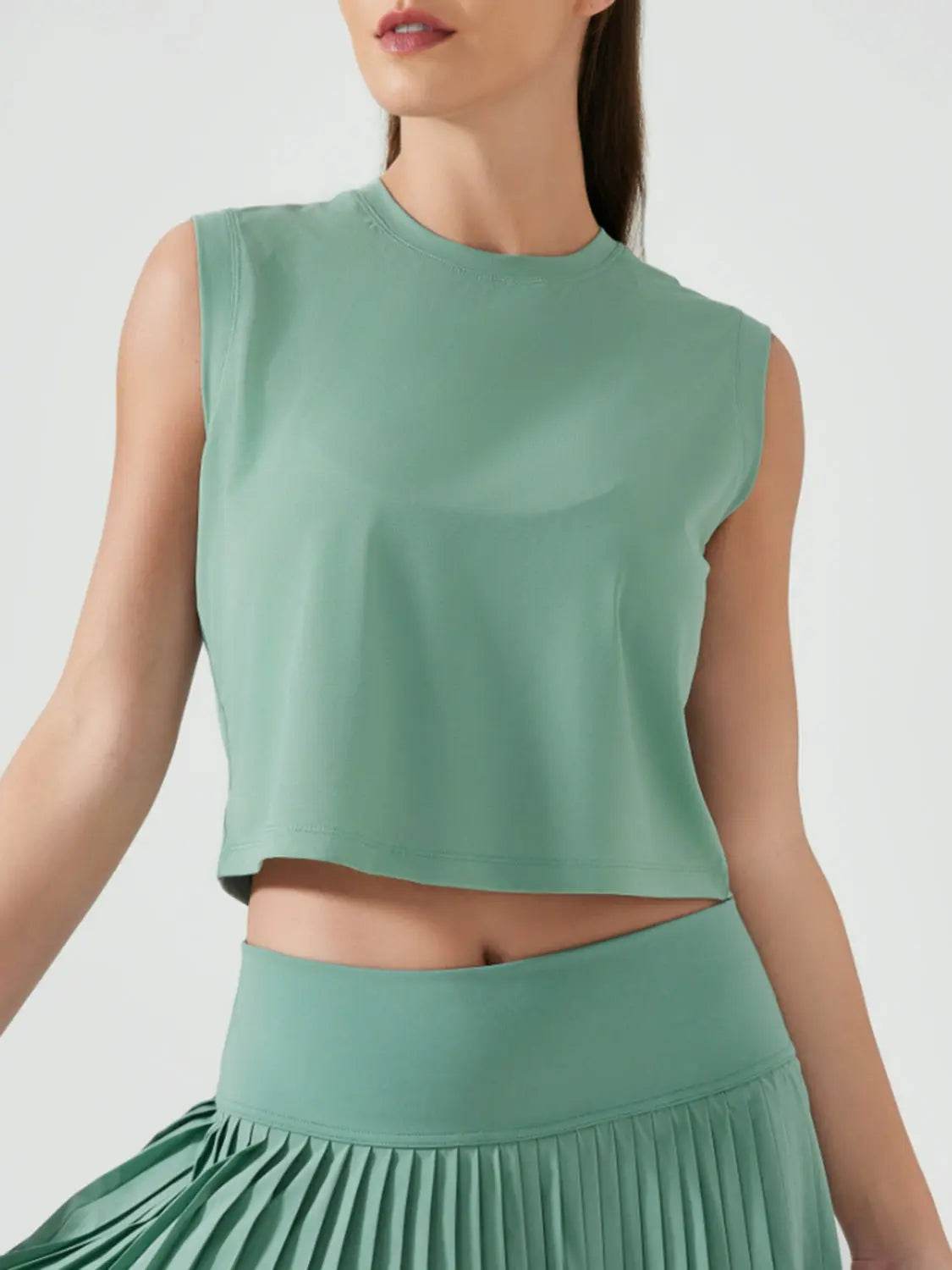 Millennia Round Neck Cropped Active Tank - Velveta Studio
