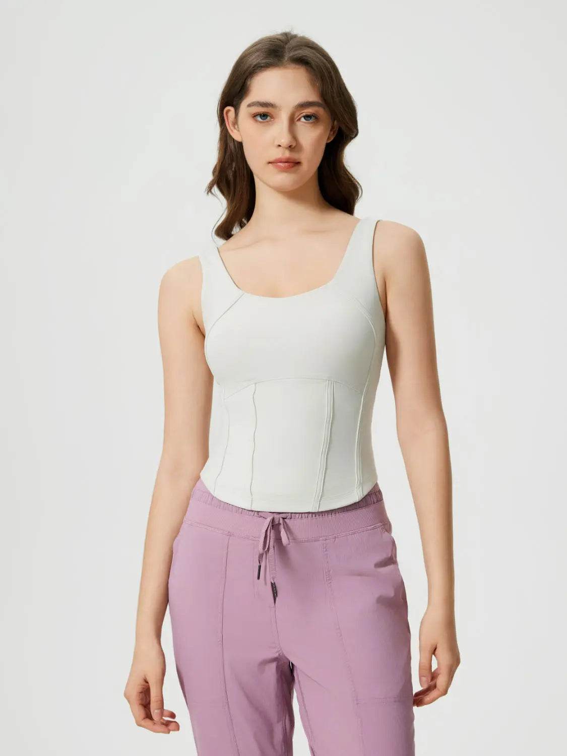 Millennia Round Neck Wide Strap Active Tank with Detachable Chest Pads - Velveta Studio