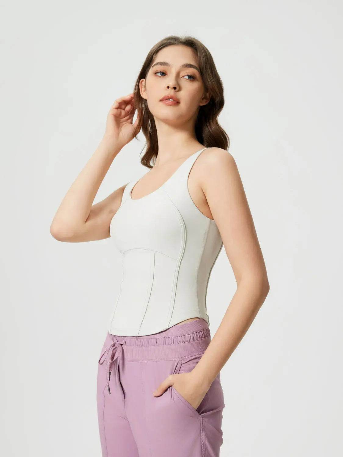 Millennia Round Neck Wide Strap Active Tank with Detachable Chest Pads - Velveta Studio