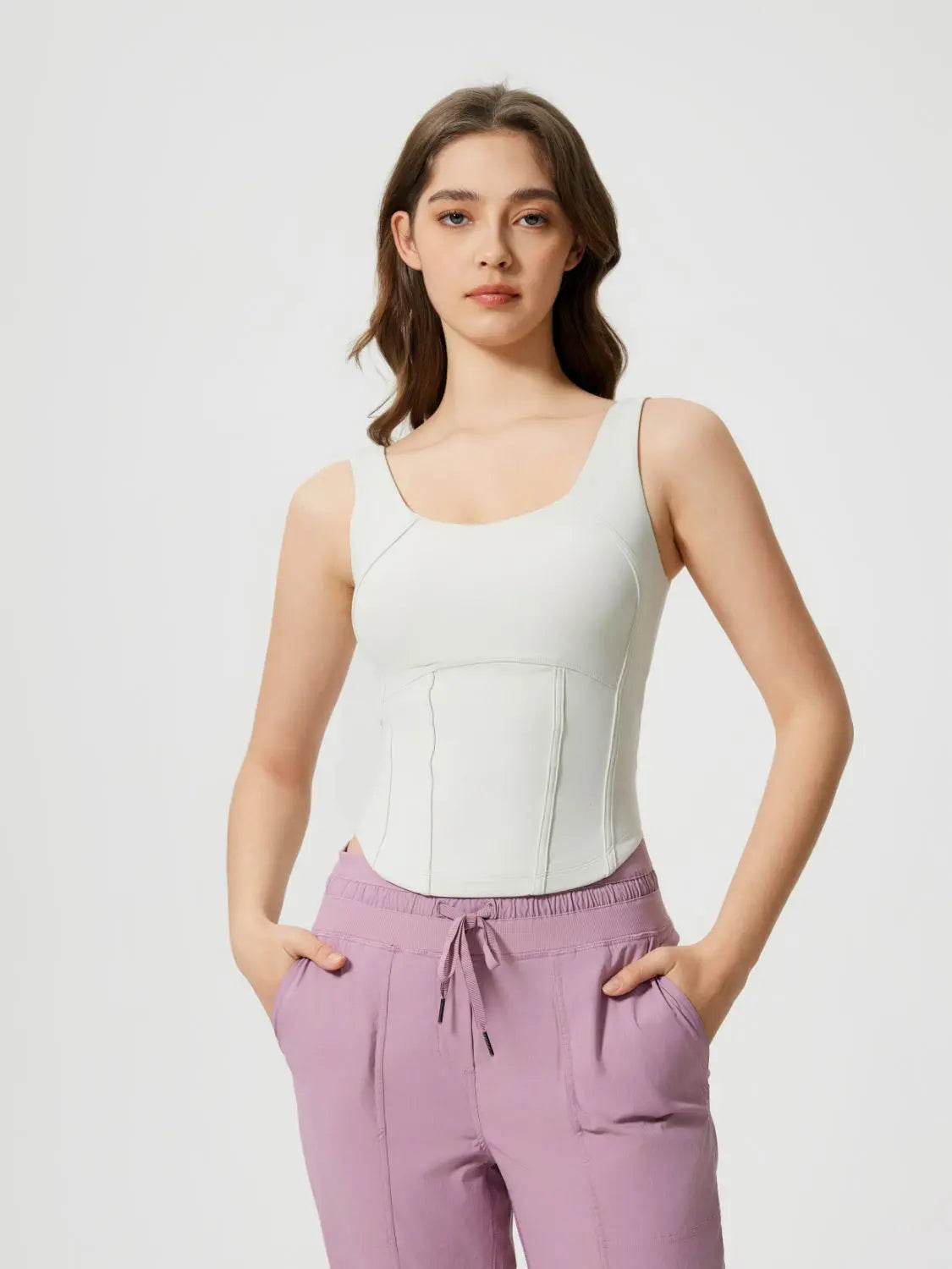 Millennia Round Neck Wide Strap Active Tank with Detachable Chest Pads - Velveta Studio
