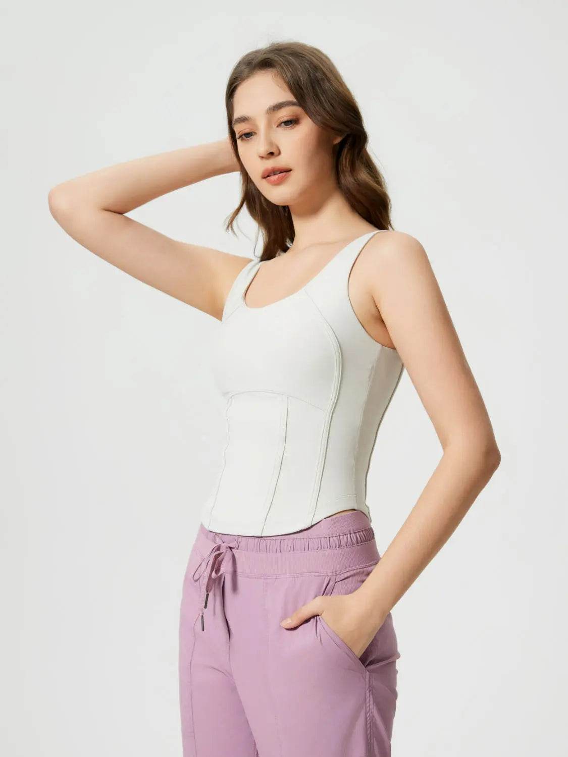 Millennia Round Neck Wide Strap Active Tank with Detachable Chest Pads - Velveta Studio