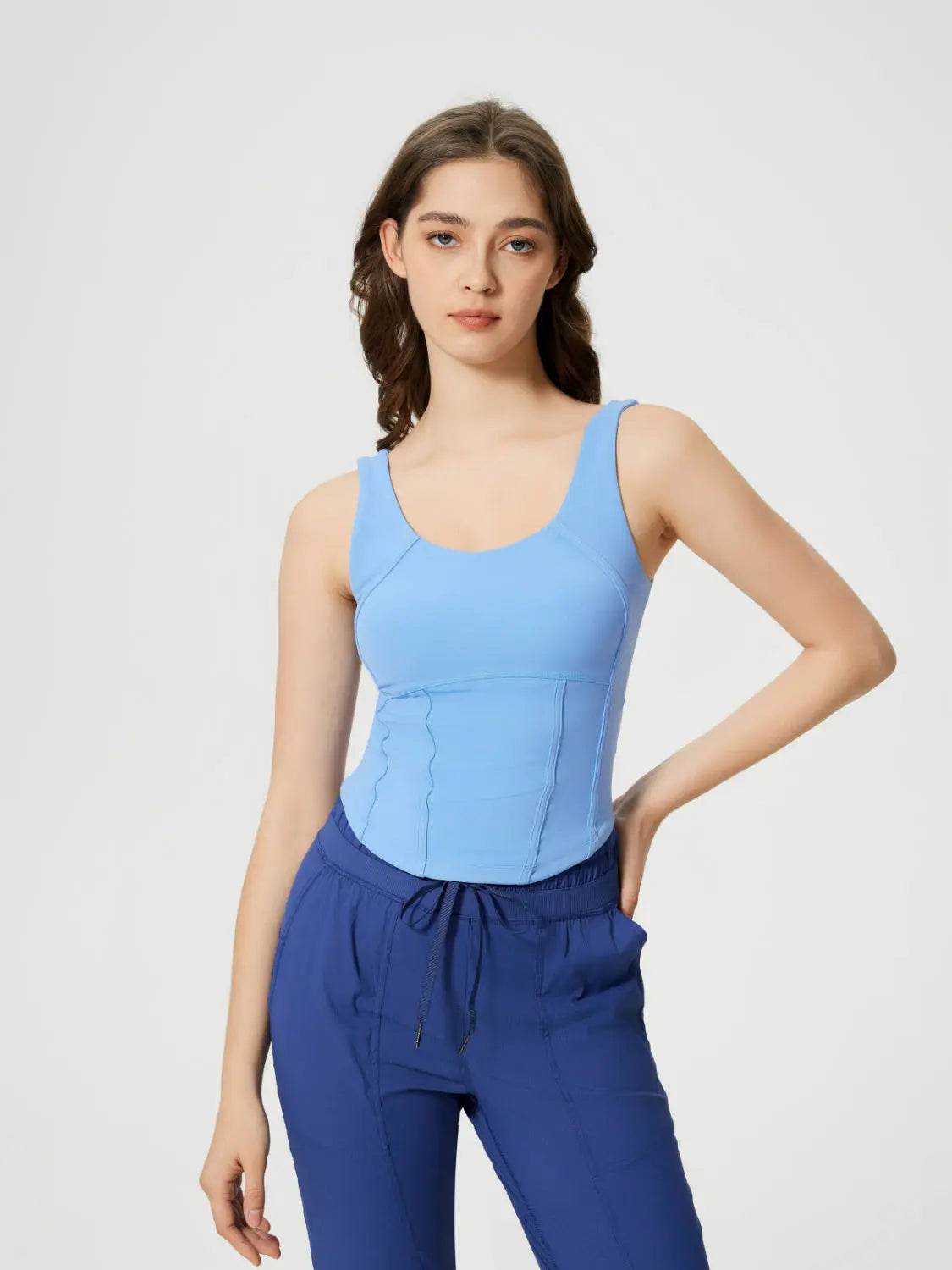 Millennia Round Neck Wide Strap Active Tank with Detachable Chest Pads - Velveta Studio