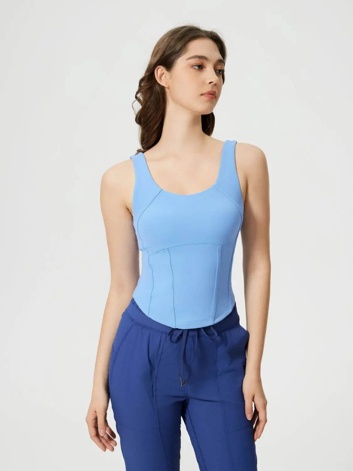 Millennia Round Neck Wide Strap Active Tank with Detachable Chest Pads - Velveta Studio