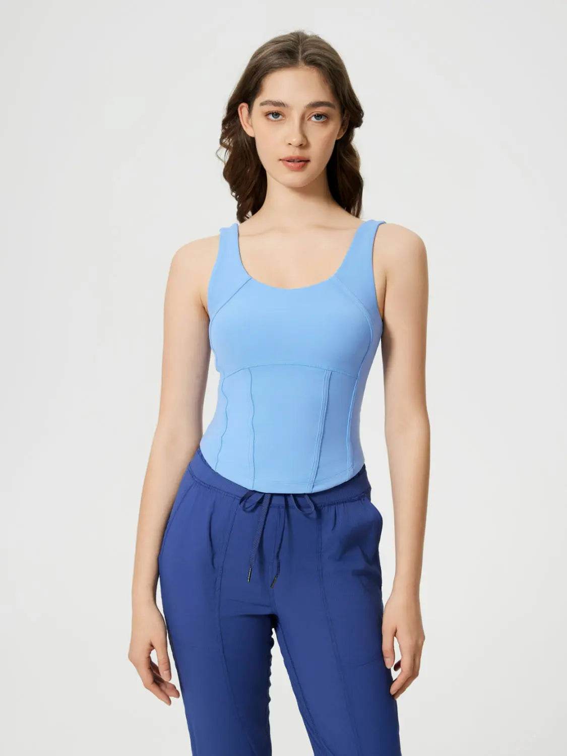 Millennia Round Neck Wide Strap Active Tank with Detachable Chest Pads - Velveta Studio