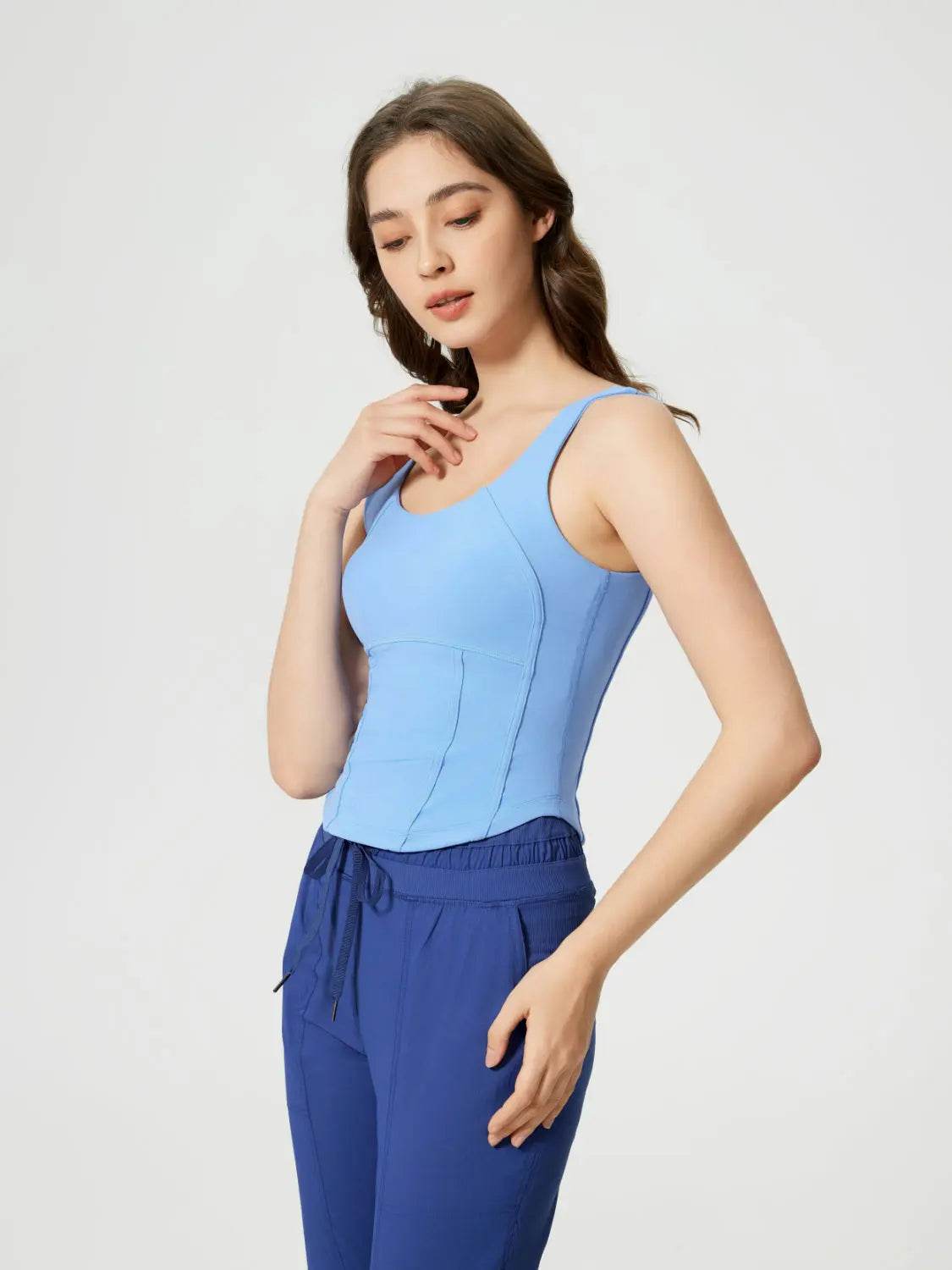 Millennia Round Neck Wide Strap Active Tank with Detachable Chest Pads - Velveta Studio
