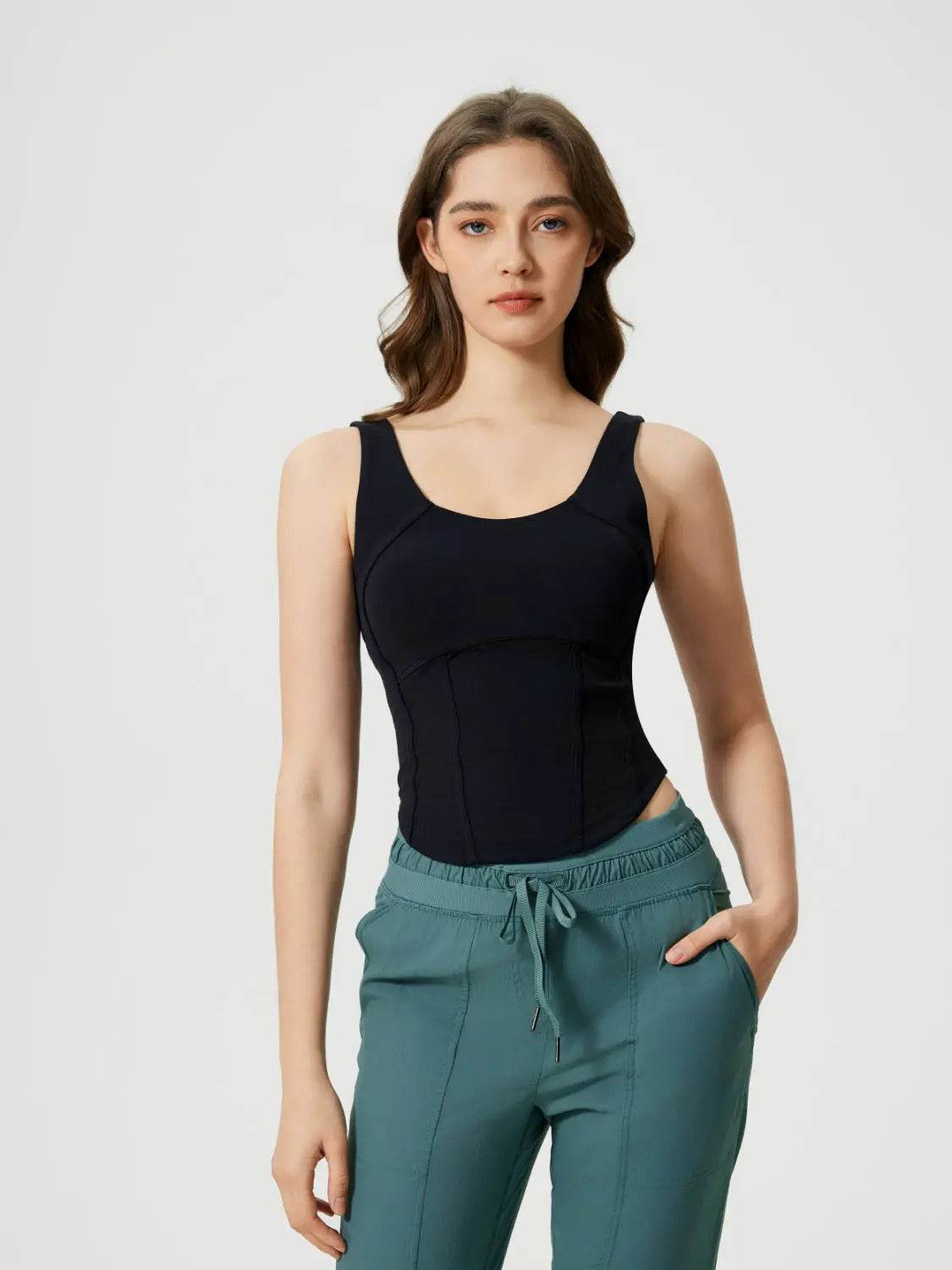 Millennia Round Neck Wide Strap Active Tank with Detachable Chest Pads - Velveta Studio