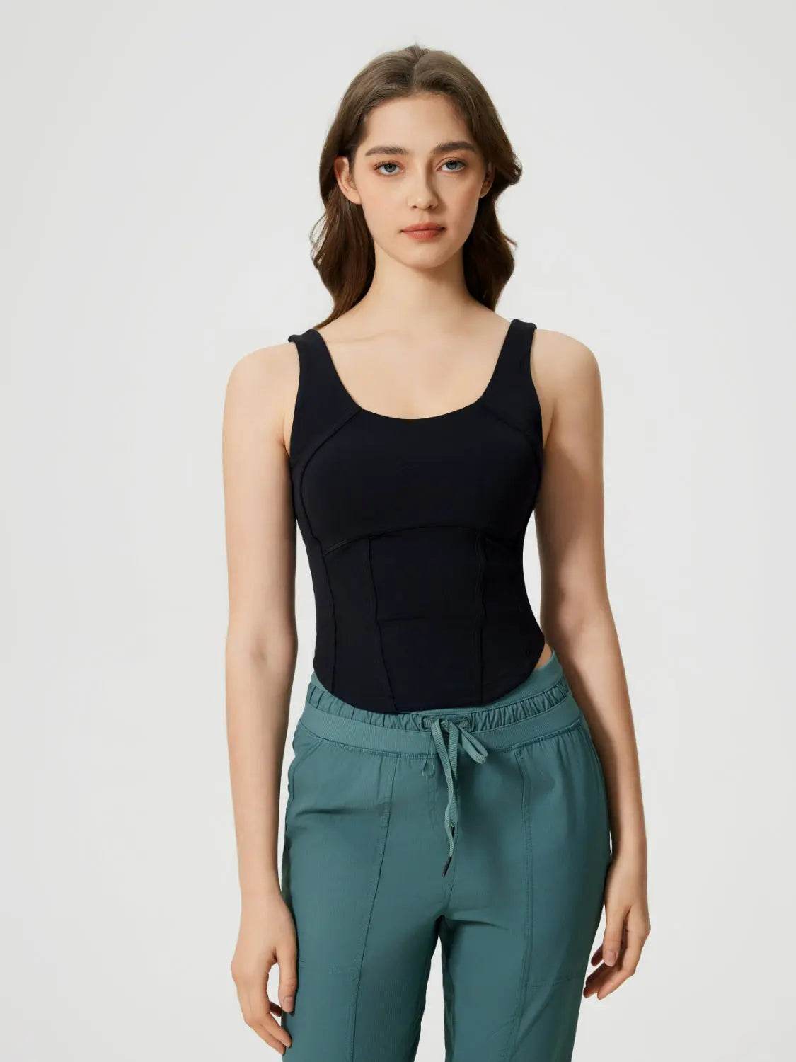Millennia Round Neck Wide Strap Active Tank with Detachable Chest Pads - Velveta Studio