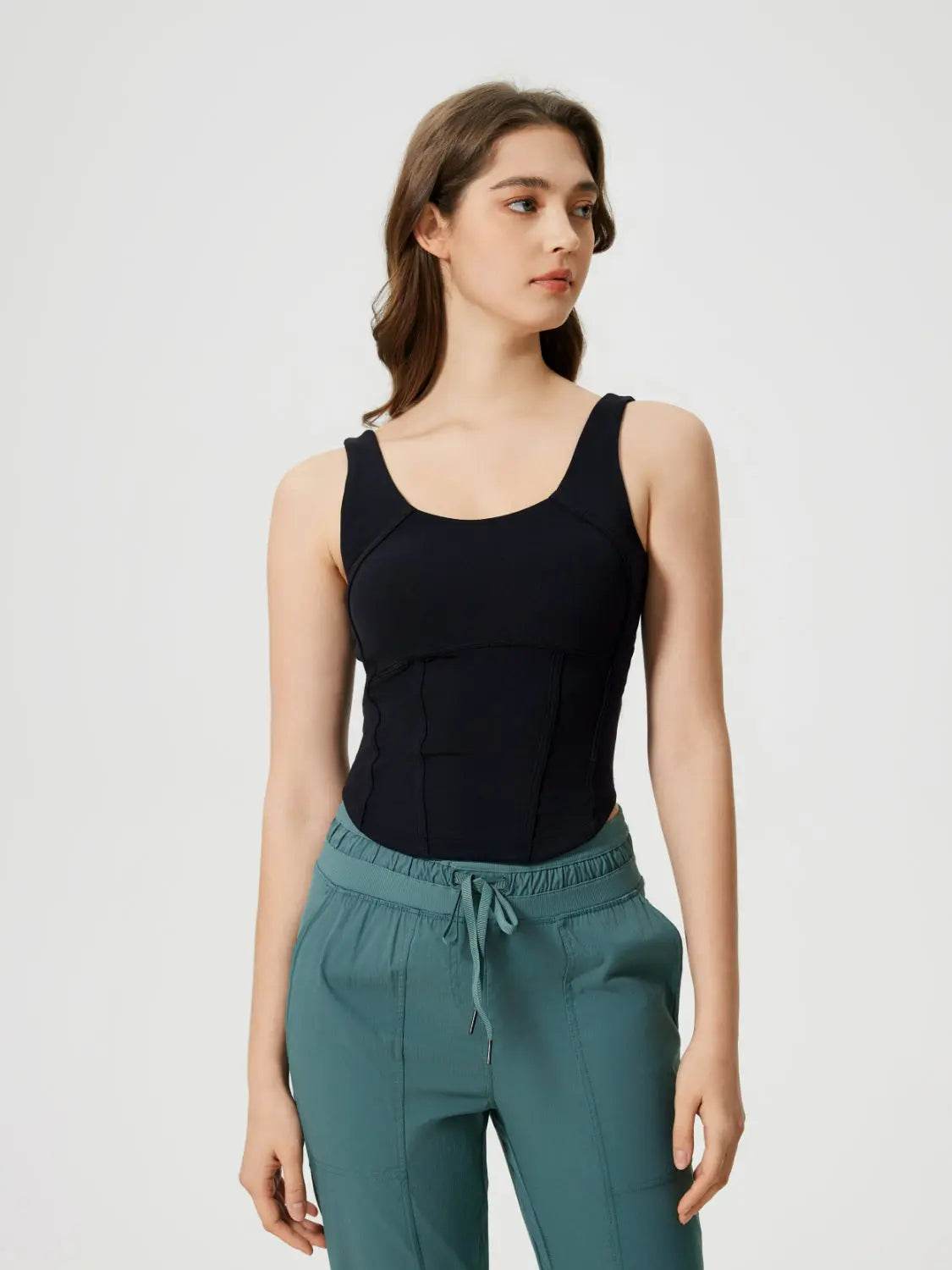 Millennia Round Neck Wide Strap Active Tank with Detachable Chest Pads - Velveta Studio
