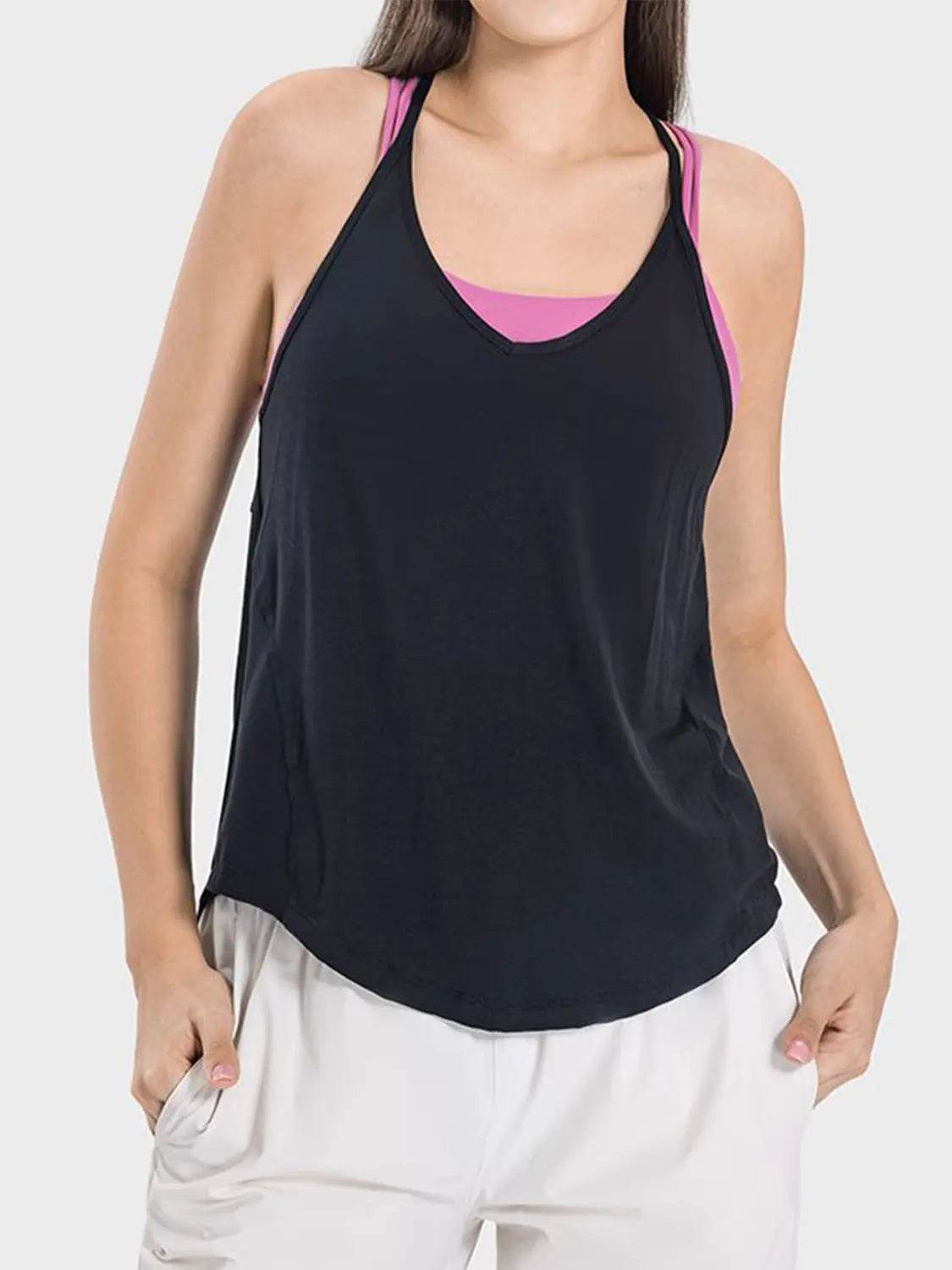 Millennia Slit Spaghetti Strap Scoop Neck Active Cami - Velveta Studio