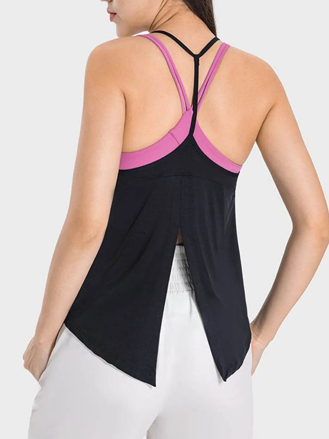 Millennia Slit Spaghetti Strap Scoop Neck Active Cami - Velveta Studio