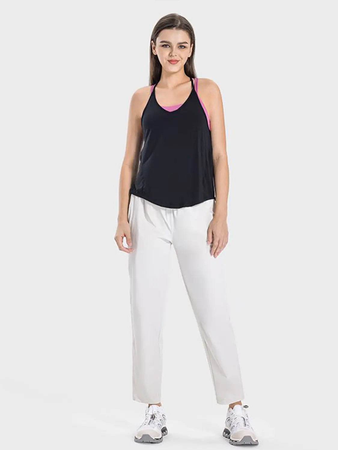Millennia Slit Spaghetti Strap Scoop Neck Active Cami - Velveta Studio