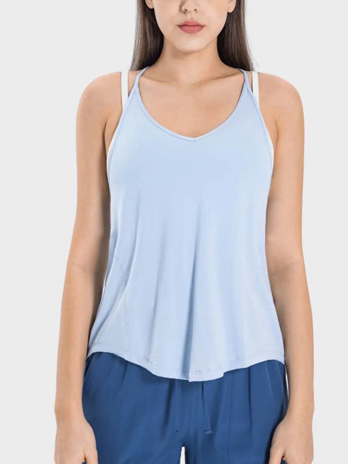 Millennia Slit Spaghetti Strap Scoop Neck Active Cami - Velveta Studio