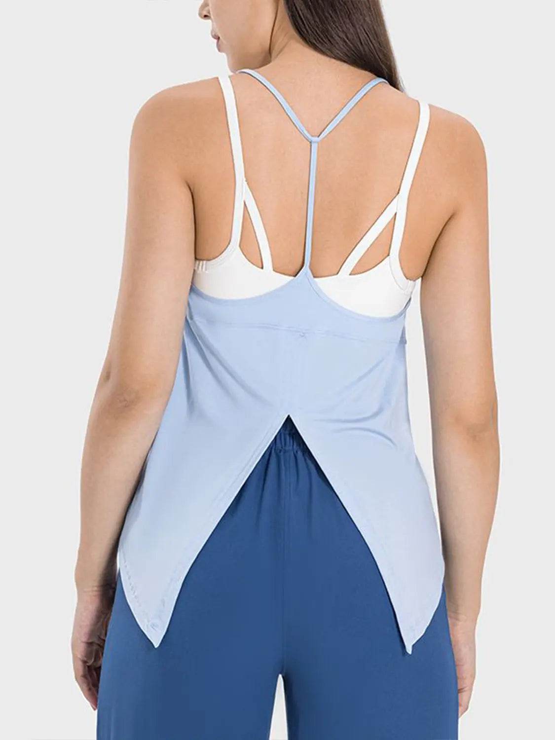 Millennia Slit Spaghetti Strap Scoop Neck Active Cami - Velveta Studio