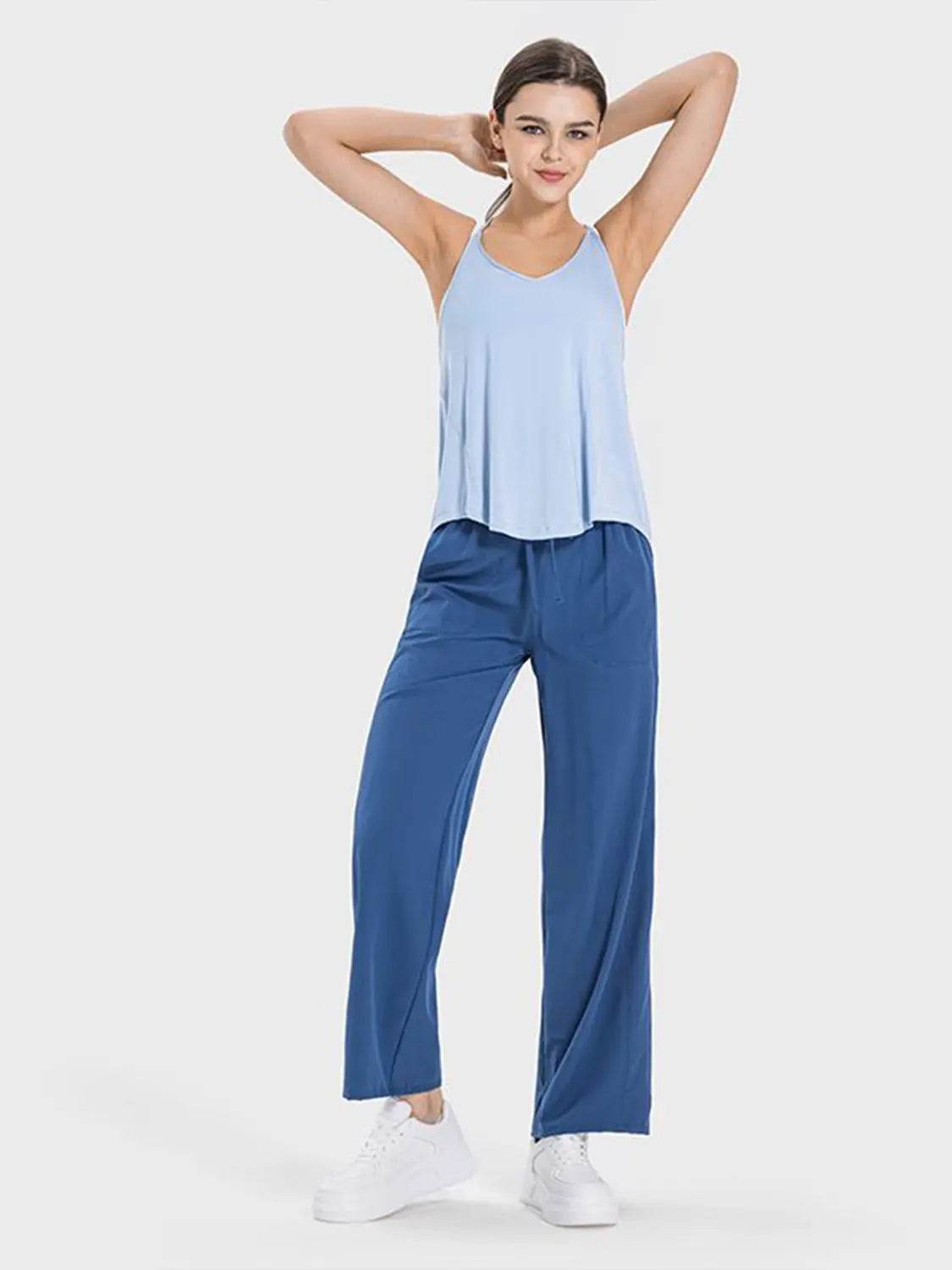 Millennia Slit Spaghetti Strap Scoop Neck Active Cami - Velveta Studio
