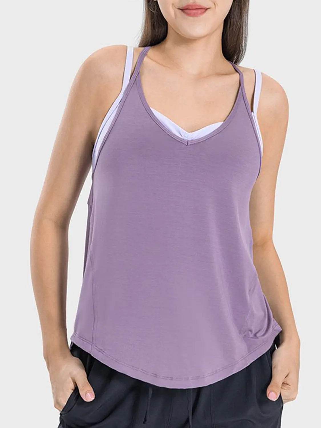 Millennia Slit Spaghetti Strap Scoop Neck Active Cami - Velveta Studio