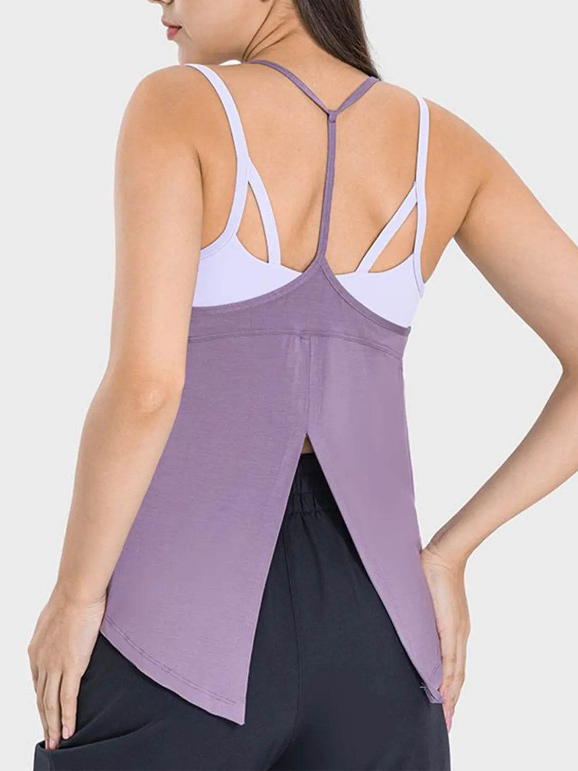 Millennia Slit Spaghetti Strap Scoop Neck Active Cami - Velveta Studio