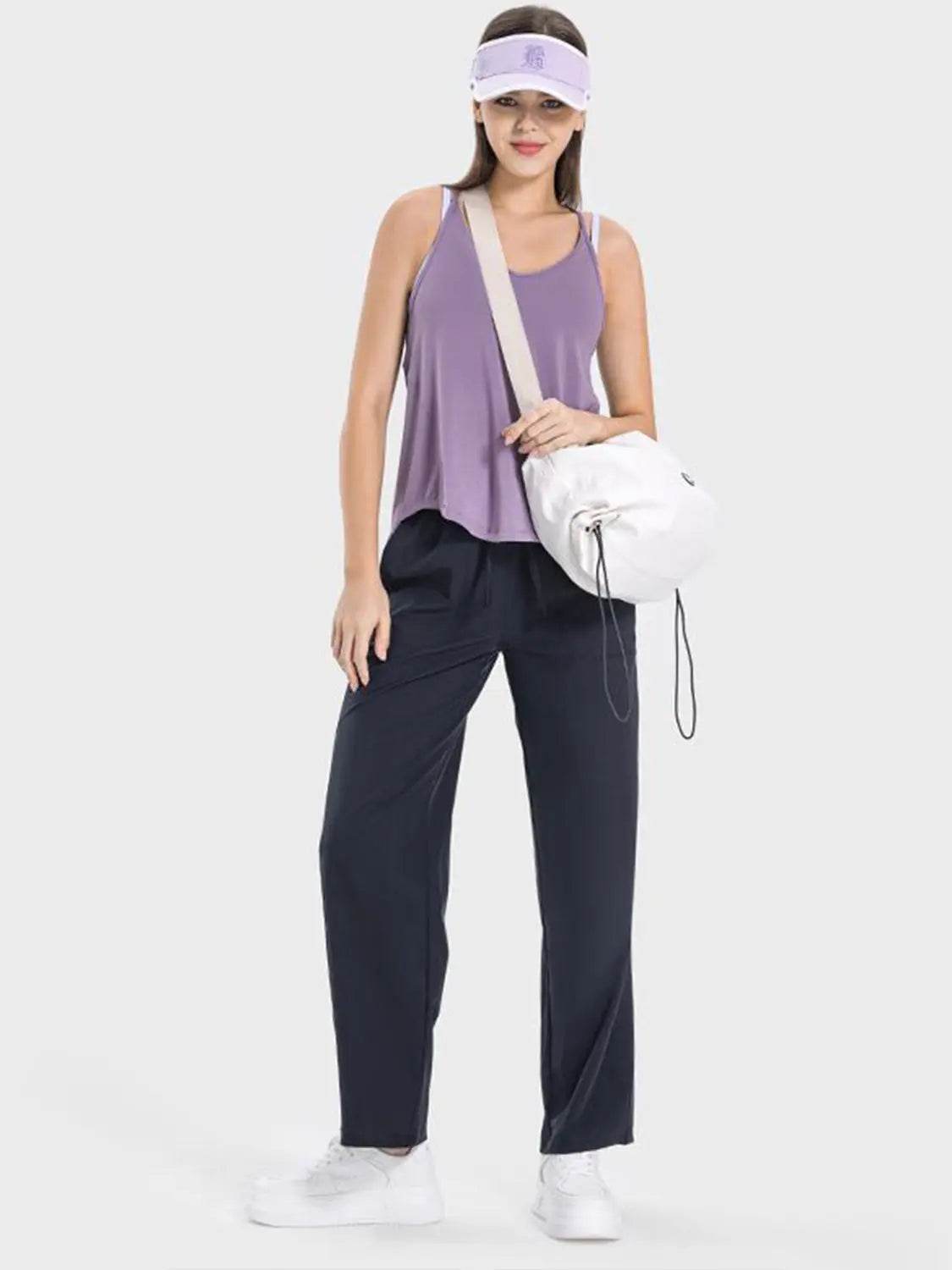 Millennia Slit Spaghetti Strap Scoop Neck Active Cami - Velveta Studio