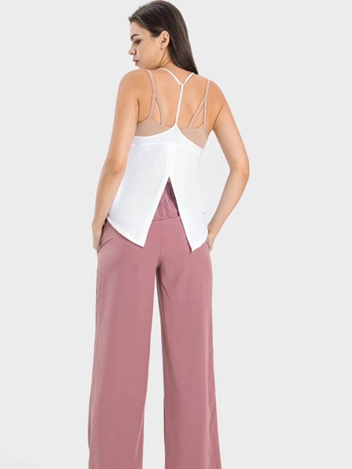 Millennia Slit Spaghetti Strap Scoop Neck Active Cami - Velveta Studio