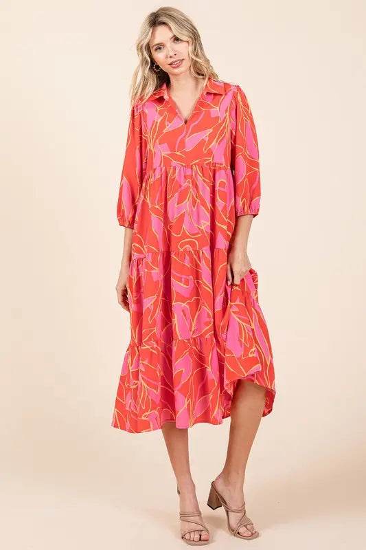 Mittoshop Tiered Printed Collared Neck Midi Dress - Velveta Studio