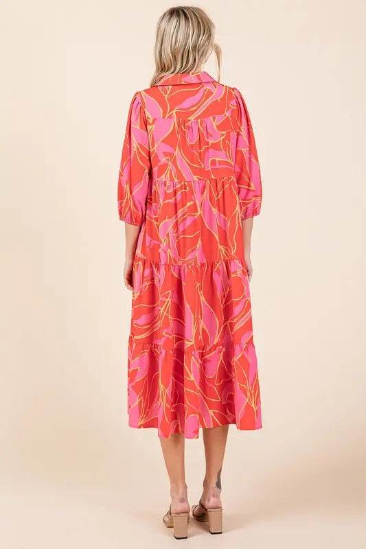 Mittoshop Tiered Printed Collared Neck Midi Dress - Velveta Studio