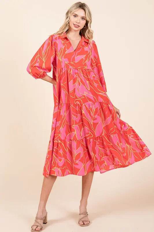 Mittoshop Tiered Printed Collared Neck Midi Dress - Velveta Studio
