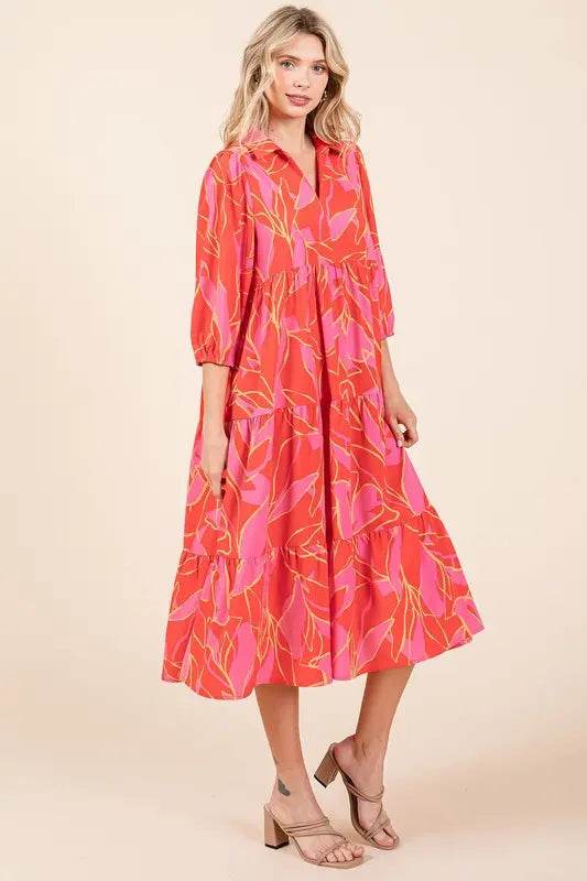 Mittoshop Tiered Printed Collared Neck Midi Dress - Velveta Studio