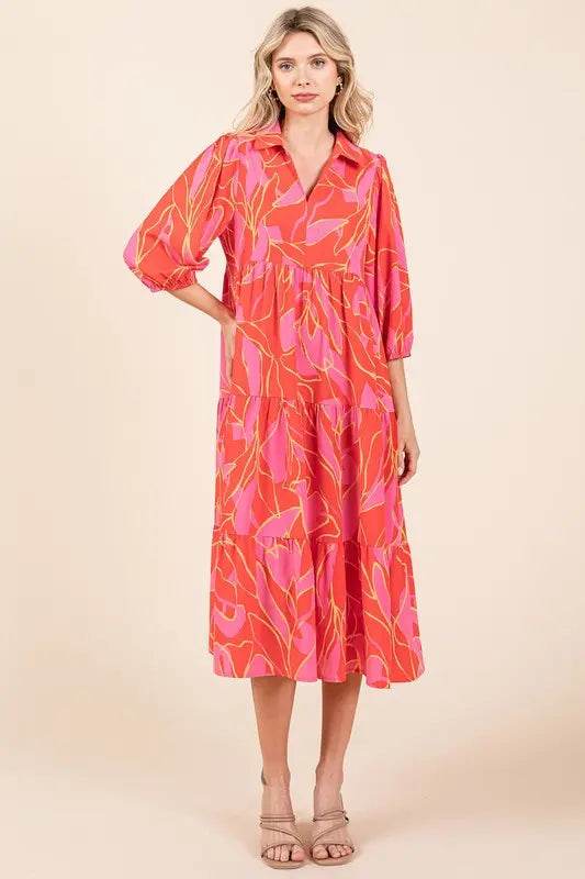 Mittoshop Tiered Printed Collared Neck Midi Dress - Velveta Studio
