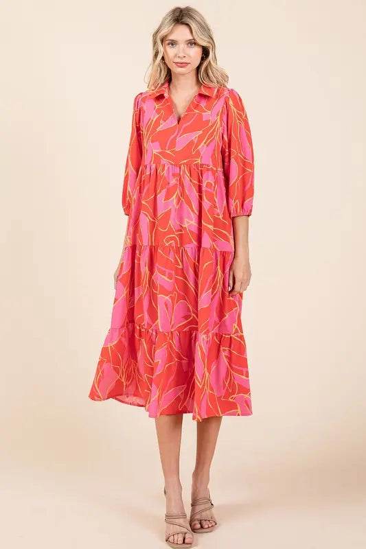 Mittoshop Tiered Printed Collared Neck Midi Dress - Velveta Studio