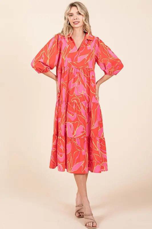 Mittoshop Tiered Printed Collared Neck Midi Dress - Velveta Studio
