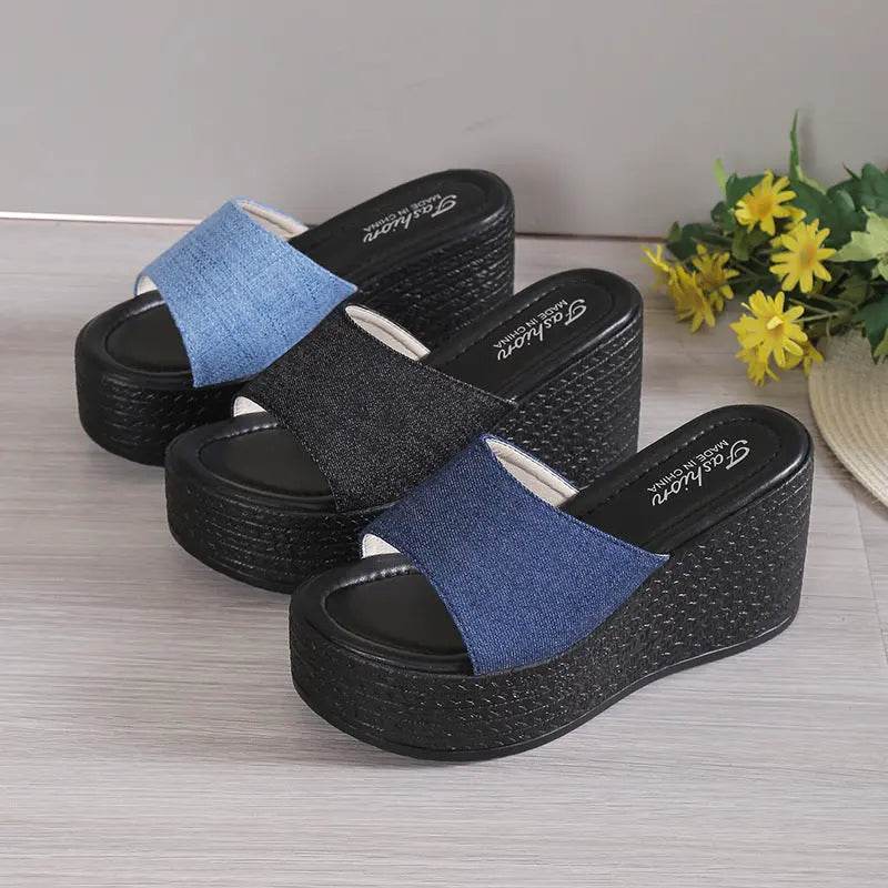 Open Toe Mid Heel Wedge Sandals - Velveta Studio