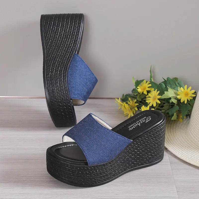 Open Toe Mid Heel Wedge Sandals - Velveta Studio
