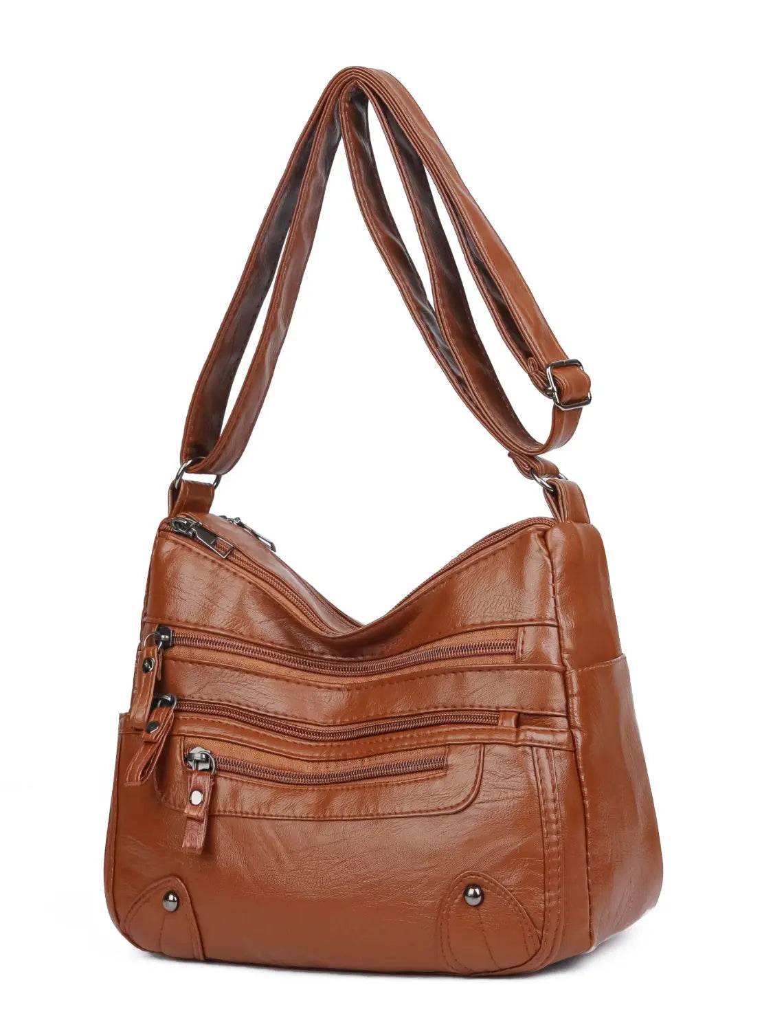 PU Leather Multi Pockets Shoulder Bag - Velveta Studio