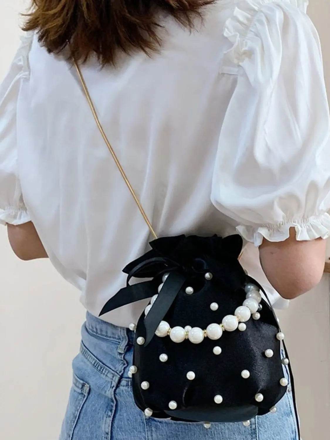Pearl Detail Solid Color Bucket Bag - Velveta Studio