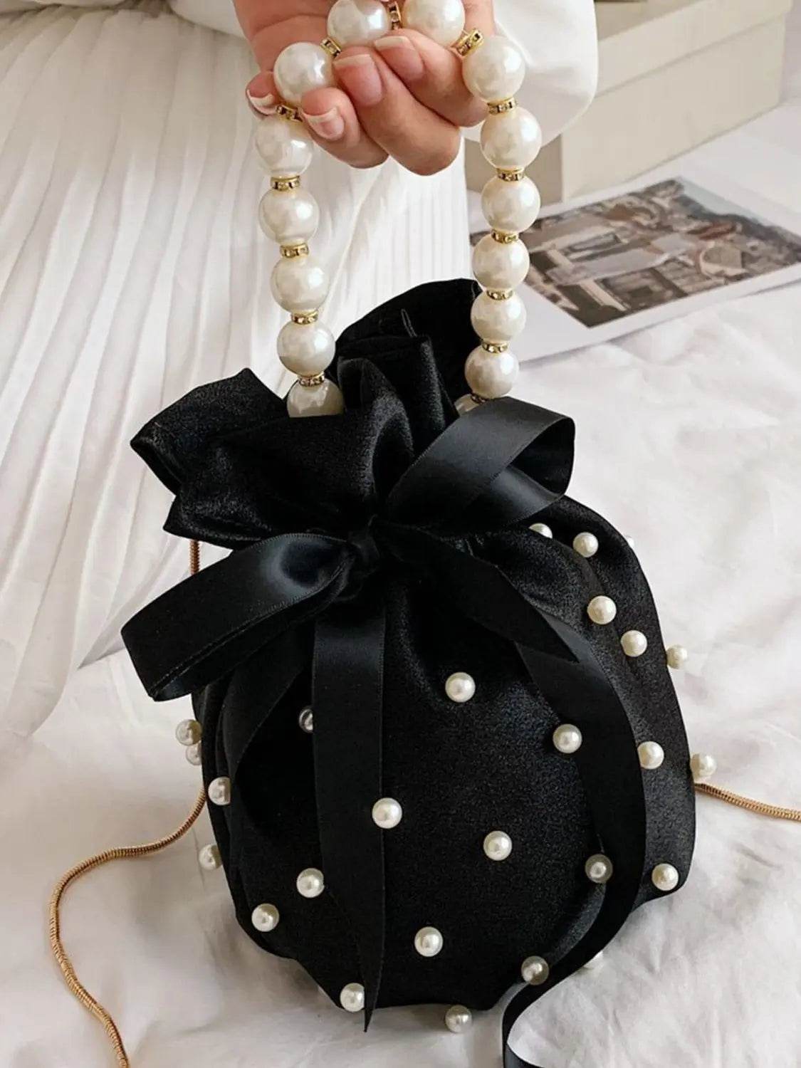 Pearl Detail Solid Color Bucket Bag - Velveta Studio