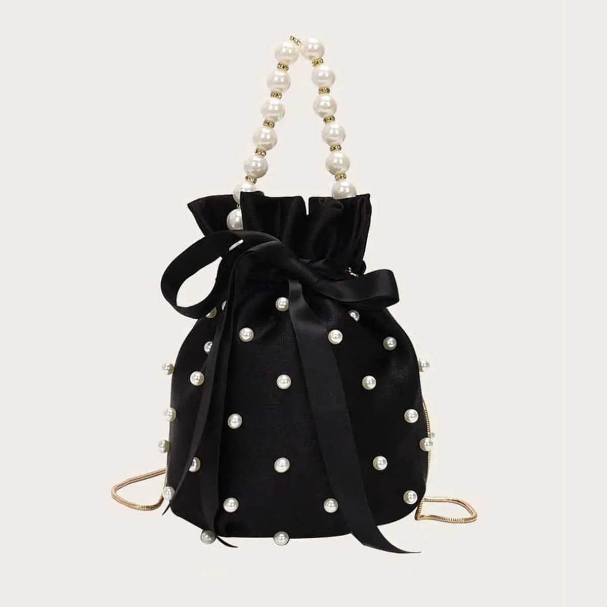 Pearl Detail Solid Color Bucket Bag - Velveta Studio
