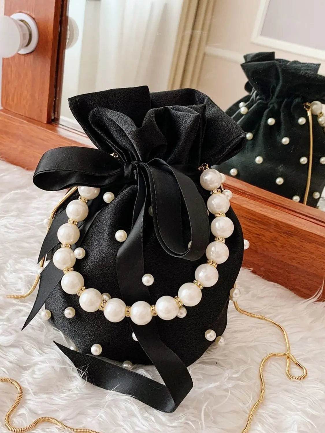 Pearl Detail Solid Color Bucket Bag - Velveta Studio