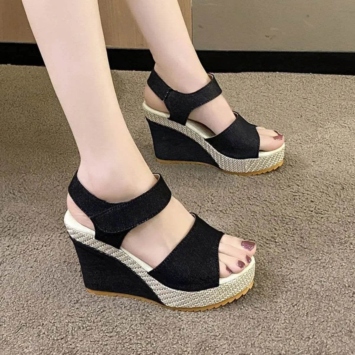Peep Toe Wedge Sandals - Velveta Studio