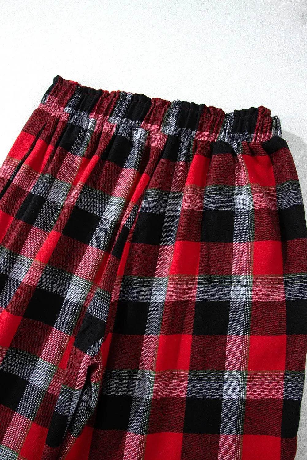 Plaid Long Sleeve Top and Pants Lounge Set - Velveta Studio