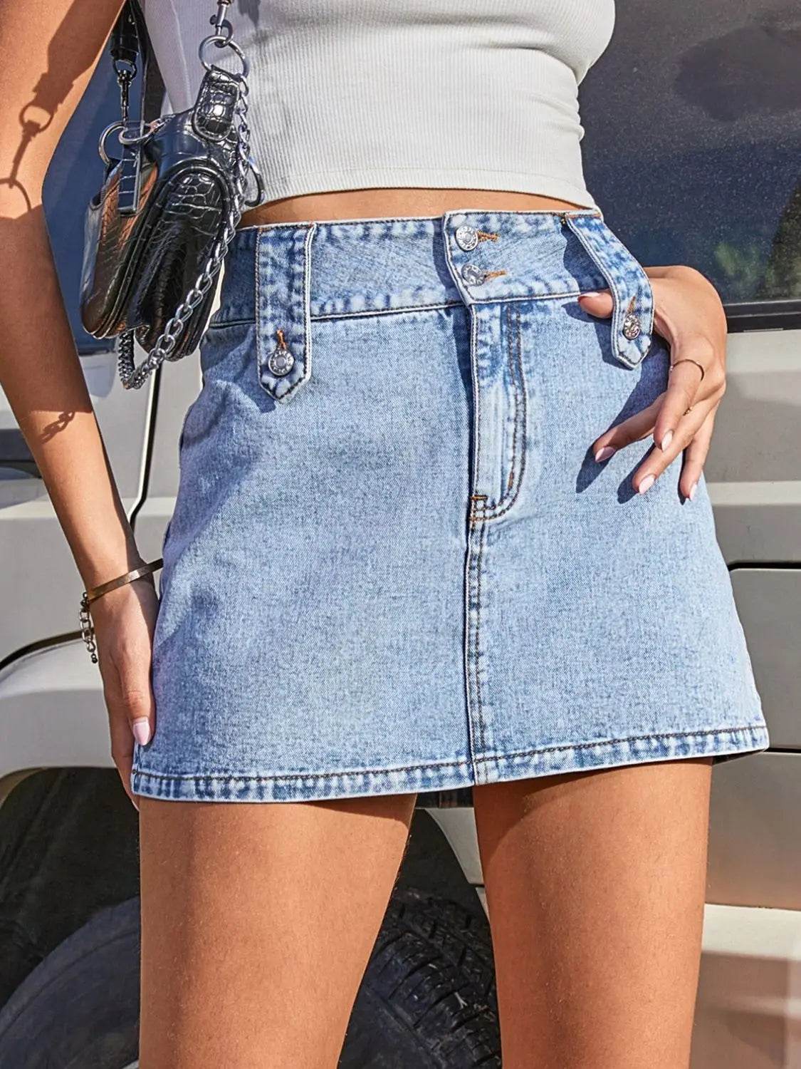 Pocketed High Waist Denim Skirt - Velveta Studio