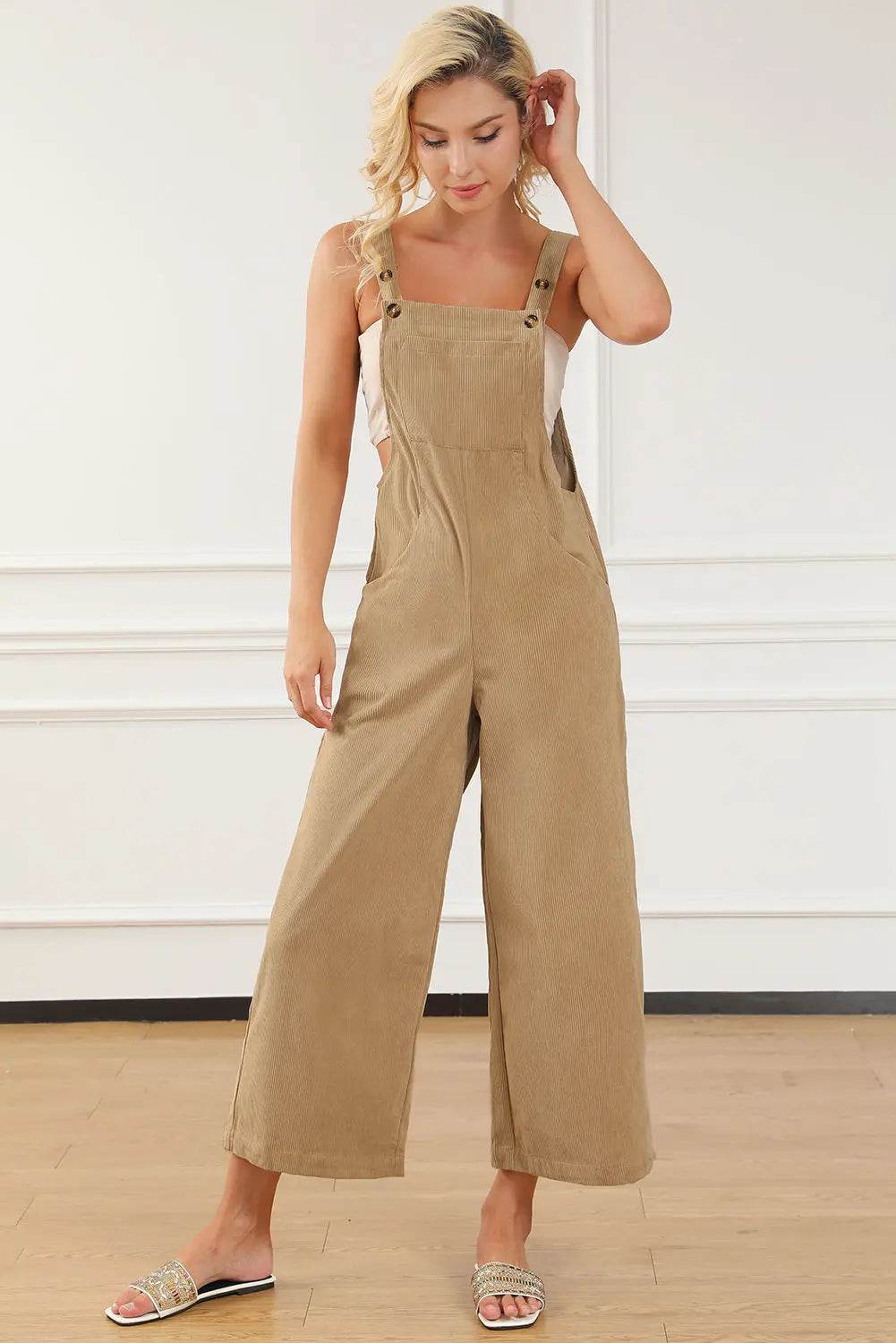 Pocketed Wide Leg Overall - Velveta Studio