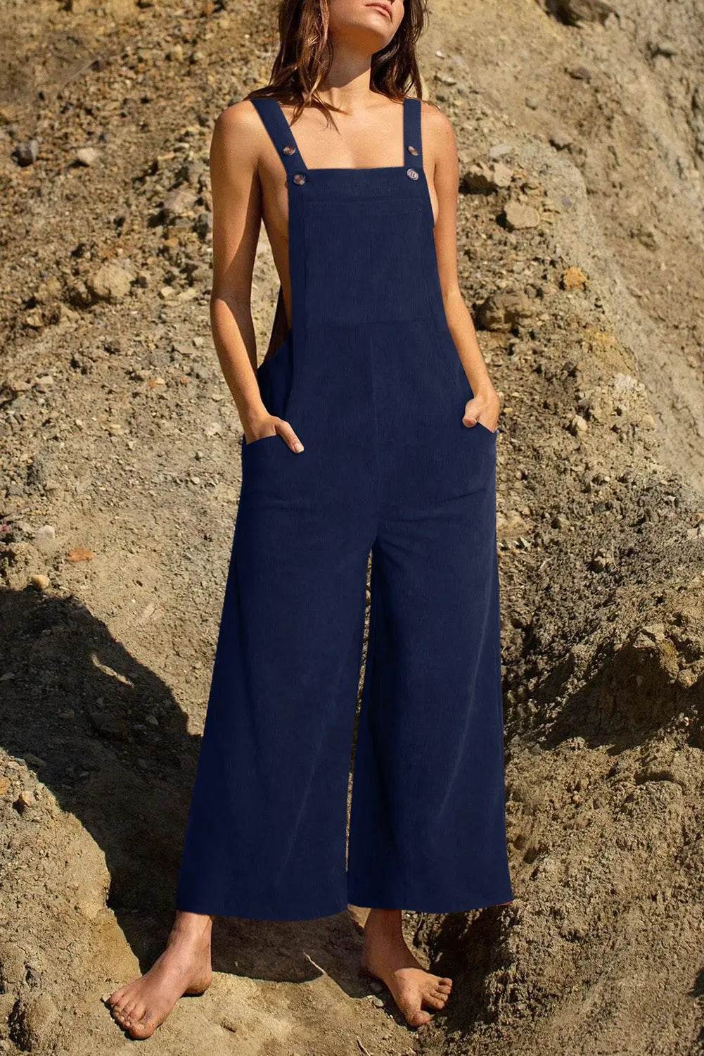 Pocketed Wide Leg Overall - Velveta Studio