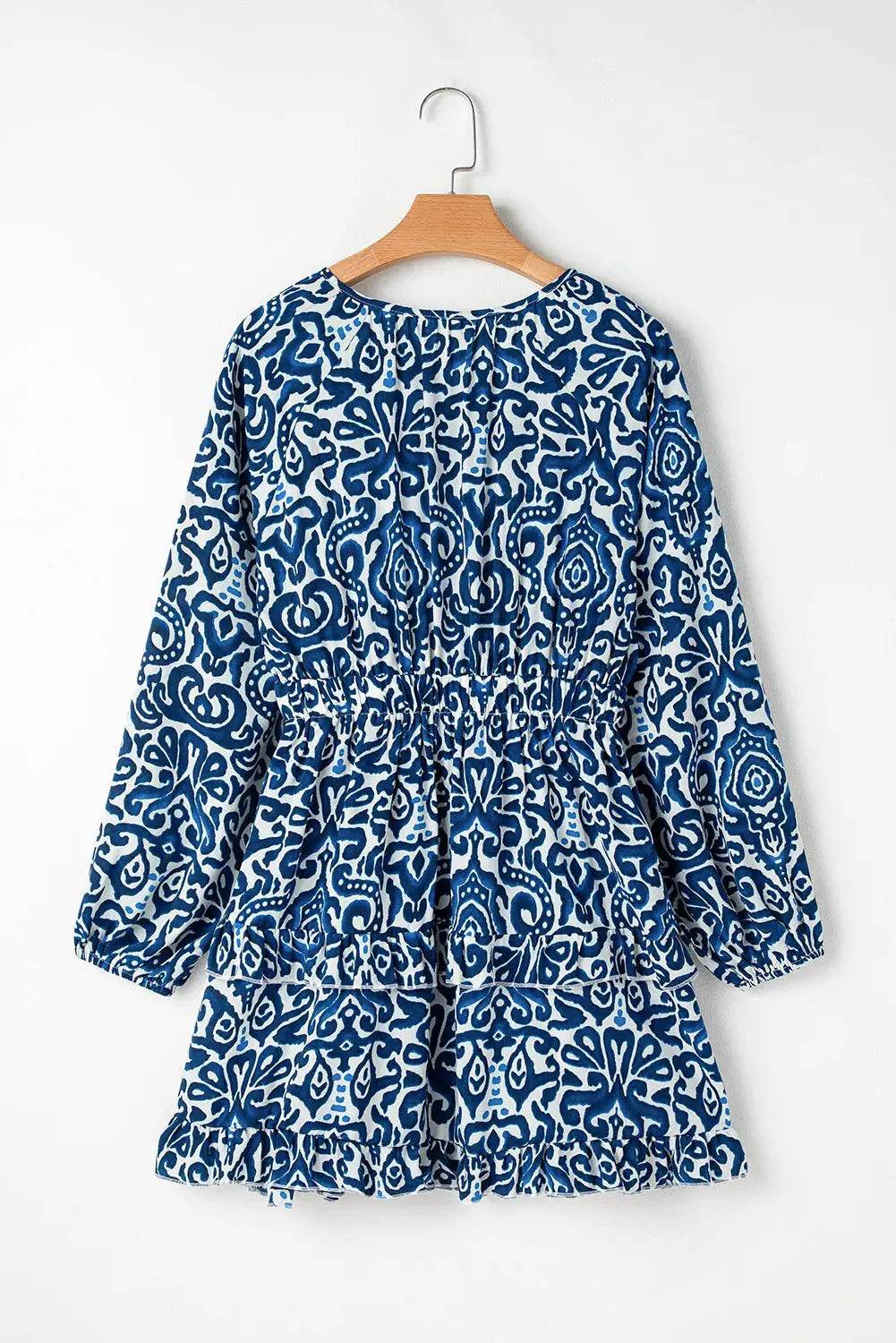 Printed Tie Neck Long Sleeve Dress - Velveta Studio