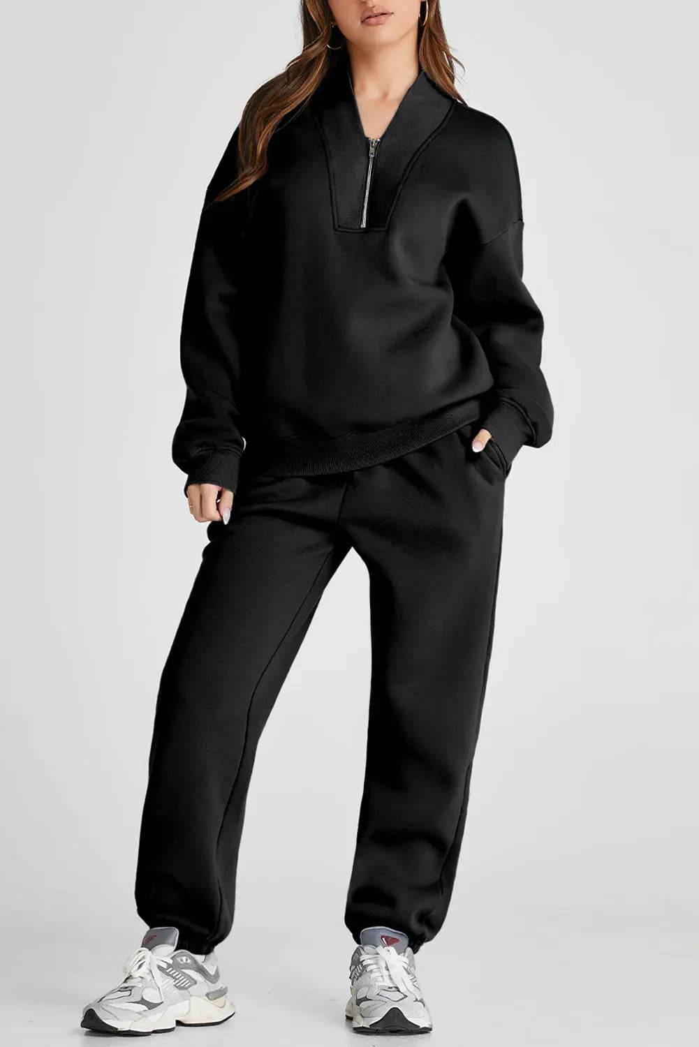 Quarter Zip Long Sleeve Top and Pants Set - Velveta Studio
