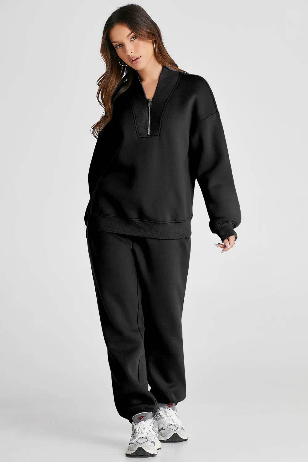 Quarter Zip Long Sleeve Top and Pants Set - Velveta Studio