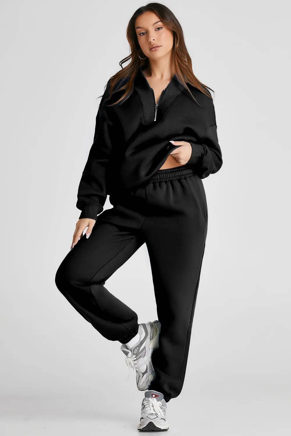 Quarter Zip Long Sleeve Top and Pants Set - Velveta Studio