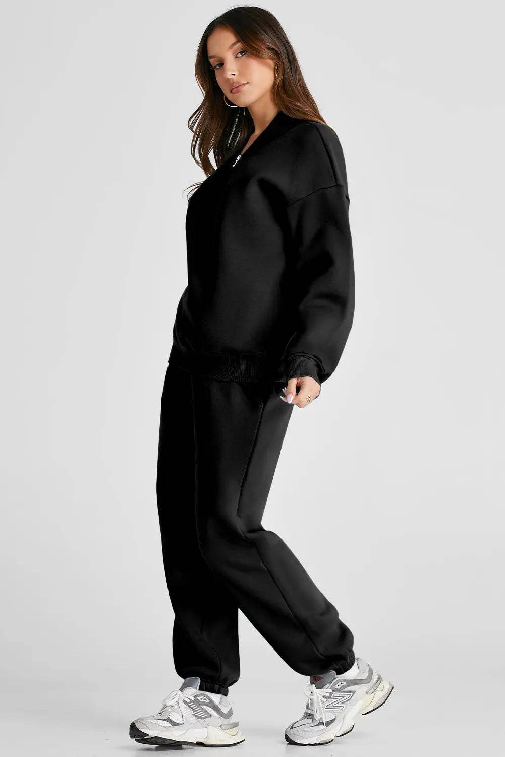 Quarter Zip Long Sleeve Top and Pants Set - Velveta Studio