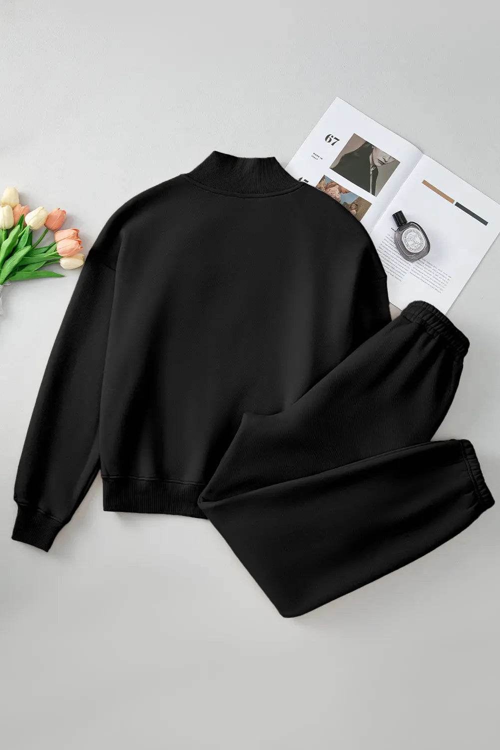 Quarter Zip Long Sleeve Top and Pants Set - Velveta Studio